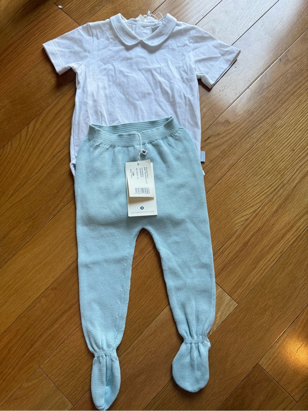 Nordstrom Baby Knit Footed Joggers Set in Light Blue and White